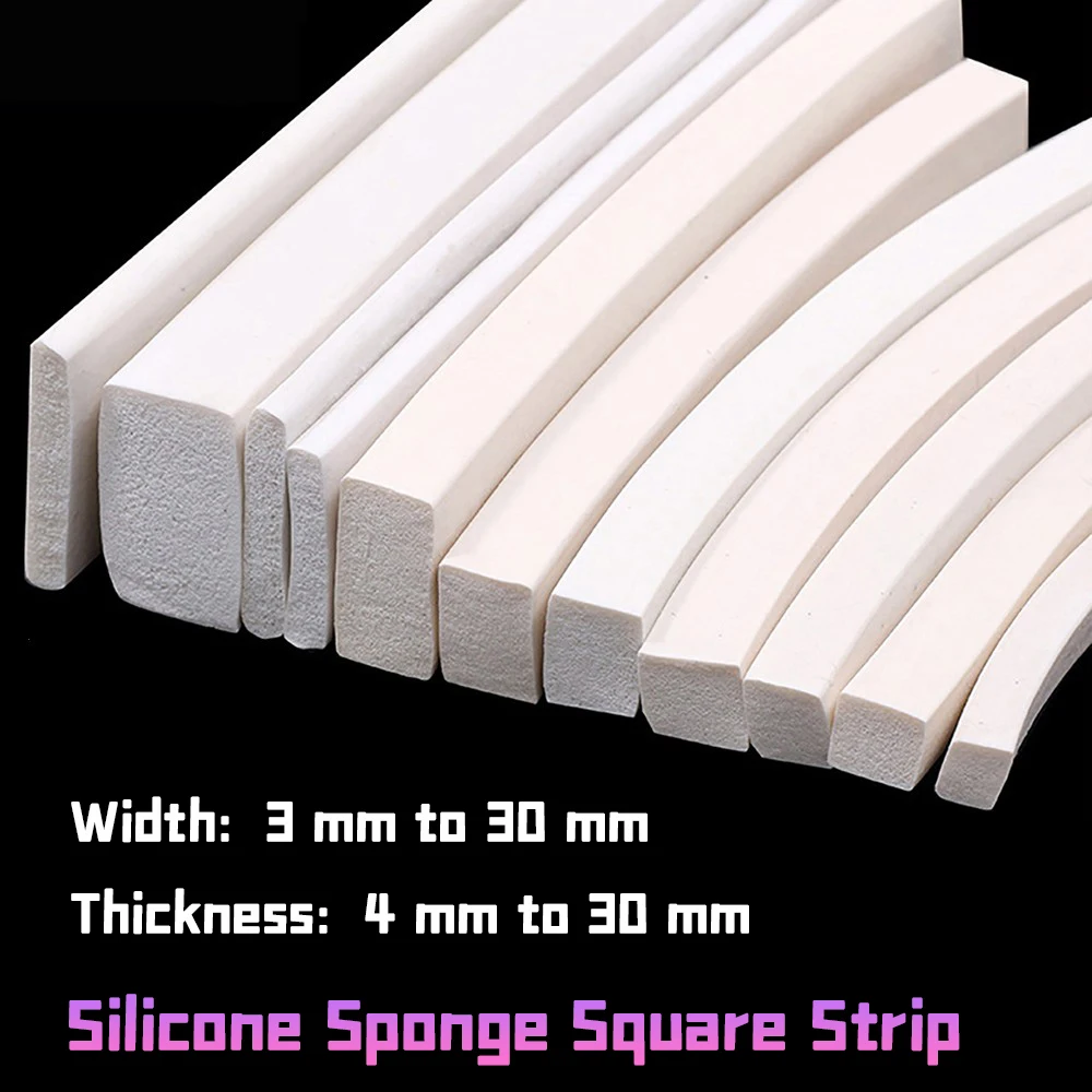 1Meter White Silicone Sponge Seal Strips, Square Foamed Rubber Gaskets, Width 3 mm to 30 mm, Thickness 4 mm to 30 mm