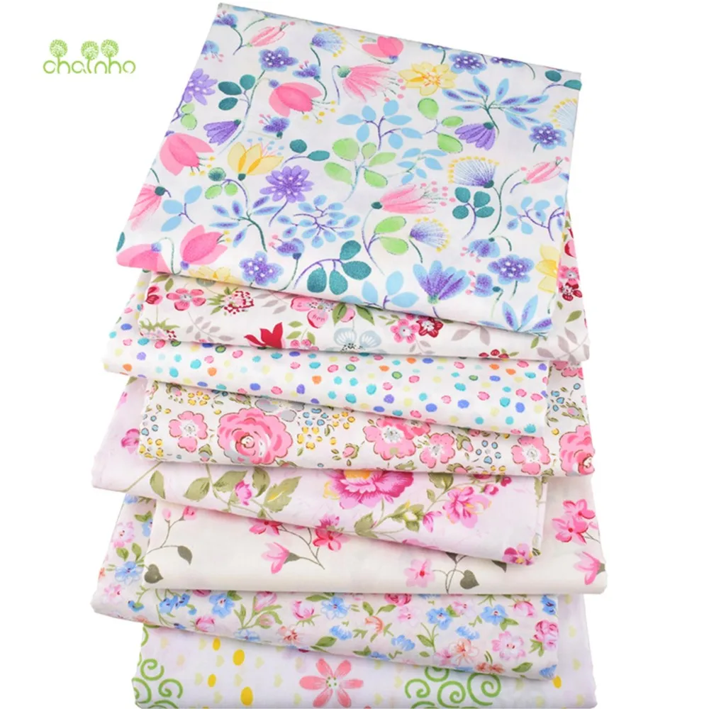 Chainho,Printed Twill Cotton Fabric,DIY Quilting & Sewing Material,Patchwork Cloth,Light Floral Series,8 Designs,2 Size,QC309