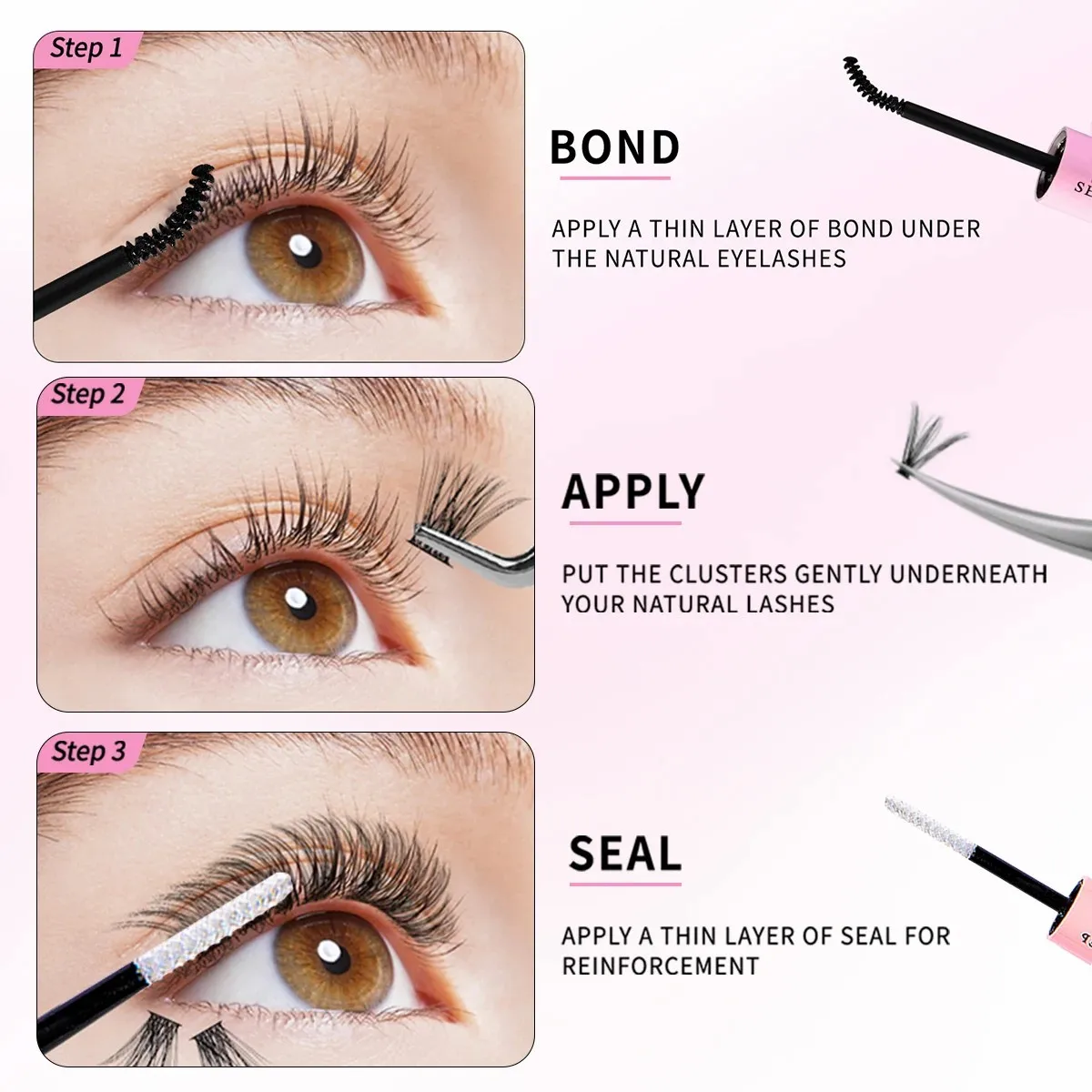 DIY Falsche Wimpern Cluster Extensions Einzelne Wimpern Cluster Natürlich segmentiert mit Kleberentferner Wimpernbürste Pinzette