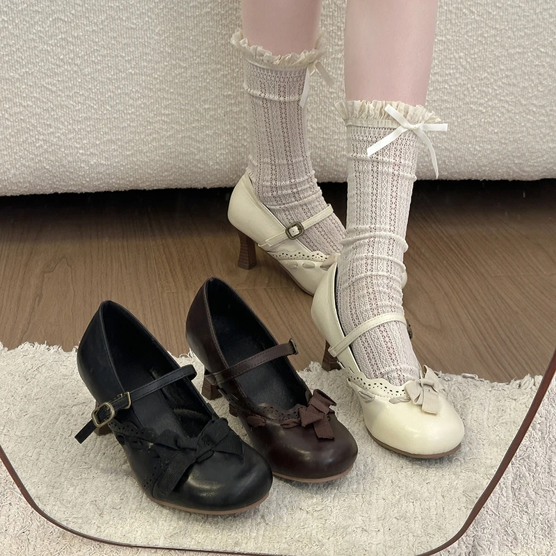 

2026 New Spring Thick Heel Women Mary Jane Shoes Fashion Butterfly-knot Buckle Strap Shoes Ladies Designer Luxury Dress Pumps