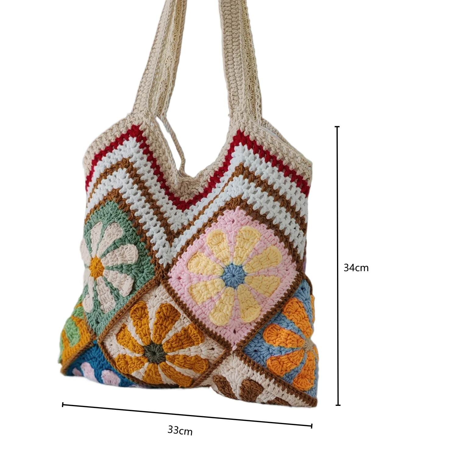 Handgemaakte gehaakte granny square tas |   Vintage bloemen patchwork garen schoudertas |   Boho gebreide handtas voor dames