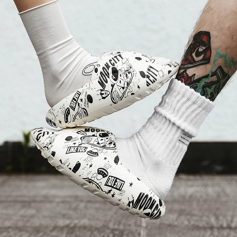 نعال بمنصة سميكة للرجال والنساء ، مانعة للإنزلاق ، أزياء إيفا للزوجين ، نعال منزلية جرافيتي ، صنادل شاطئ صيفية #4