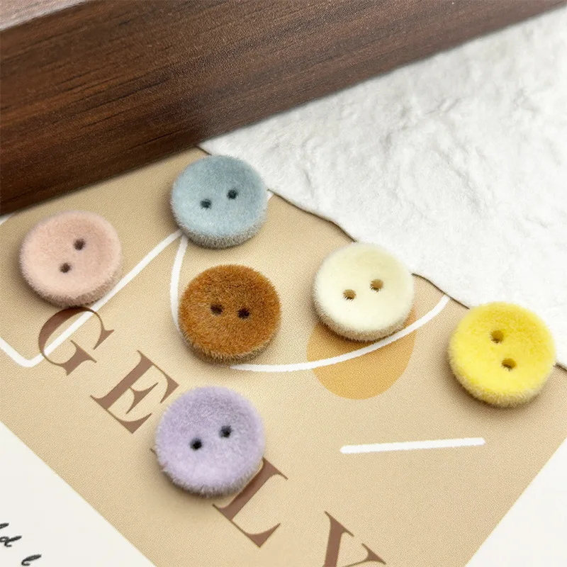 20Pcs 11.5mm Flocked Bowl Buttons - Cute Colorful 2-Hole Resin Buttons for Cardigans, Sweaters & Dresses