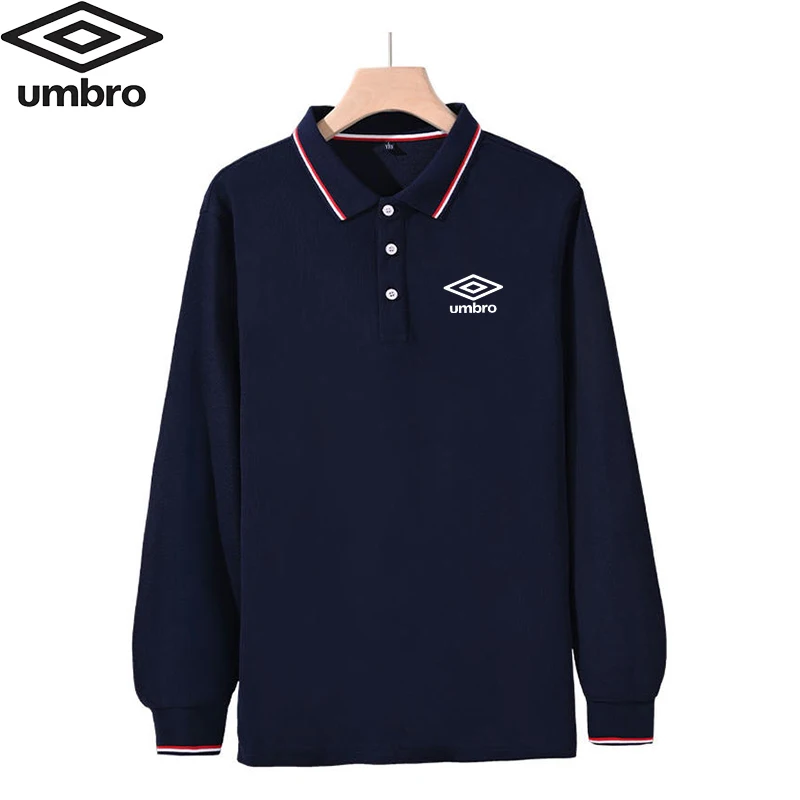 Embroidered Umbro High Quality Men's Long Sleeved T-shirt Summer Business Casual Sports Lapel Breathable Long Polo Shirt For Men