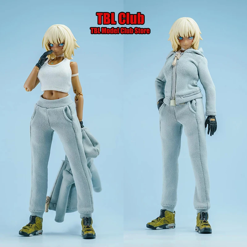 

2 Colors 1/12 Female Soldier Tight Vest Hooded Coat Casual Sweatpants Clothes Accessory for 6" Moveable Figure Body Fans Gifts