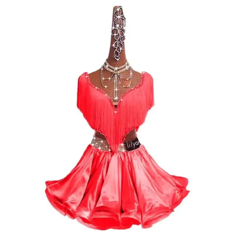 Nieuwe Latin-dansjurk voor dames Competitiekostuum Bloemenjurk met visgraatzoom voor kinderen en tieners Wit beschikbaar