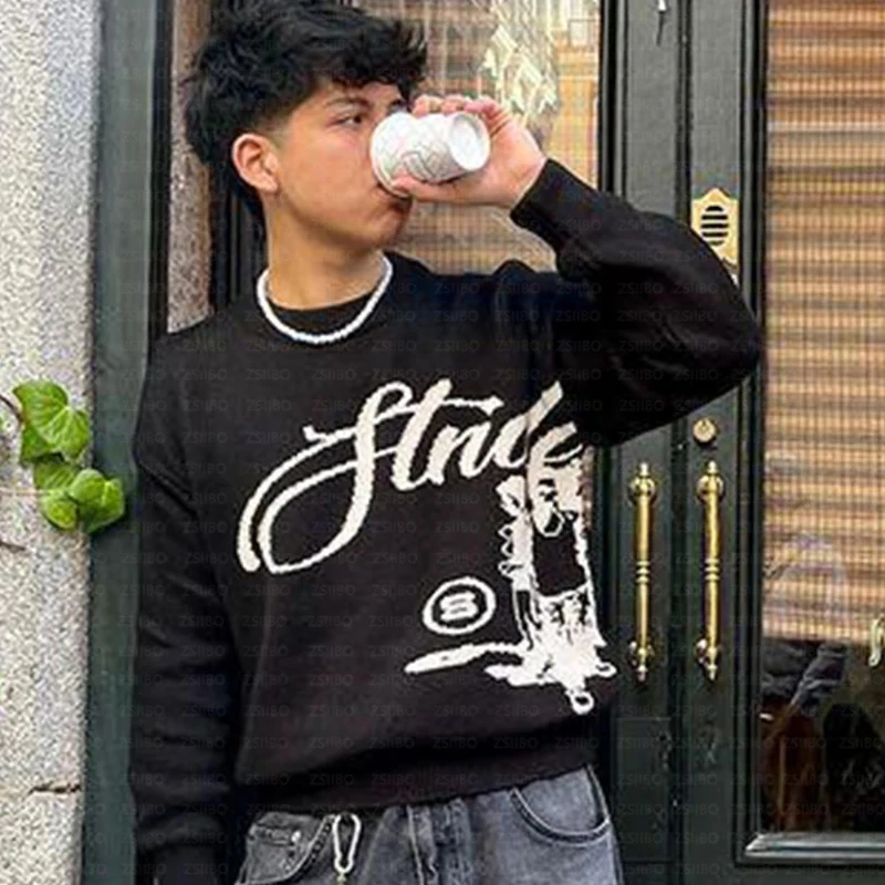 

Европейский и американский мультяшный узор с принтом, тренд, уличный хип-хоп, уличный, готический, вязаный пуловер, стиль, панк, High Street