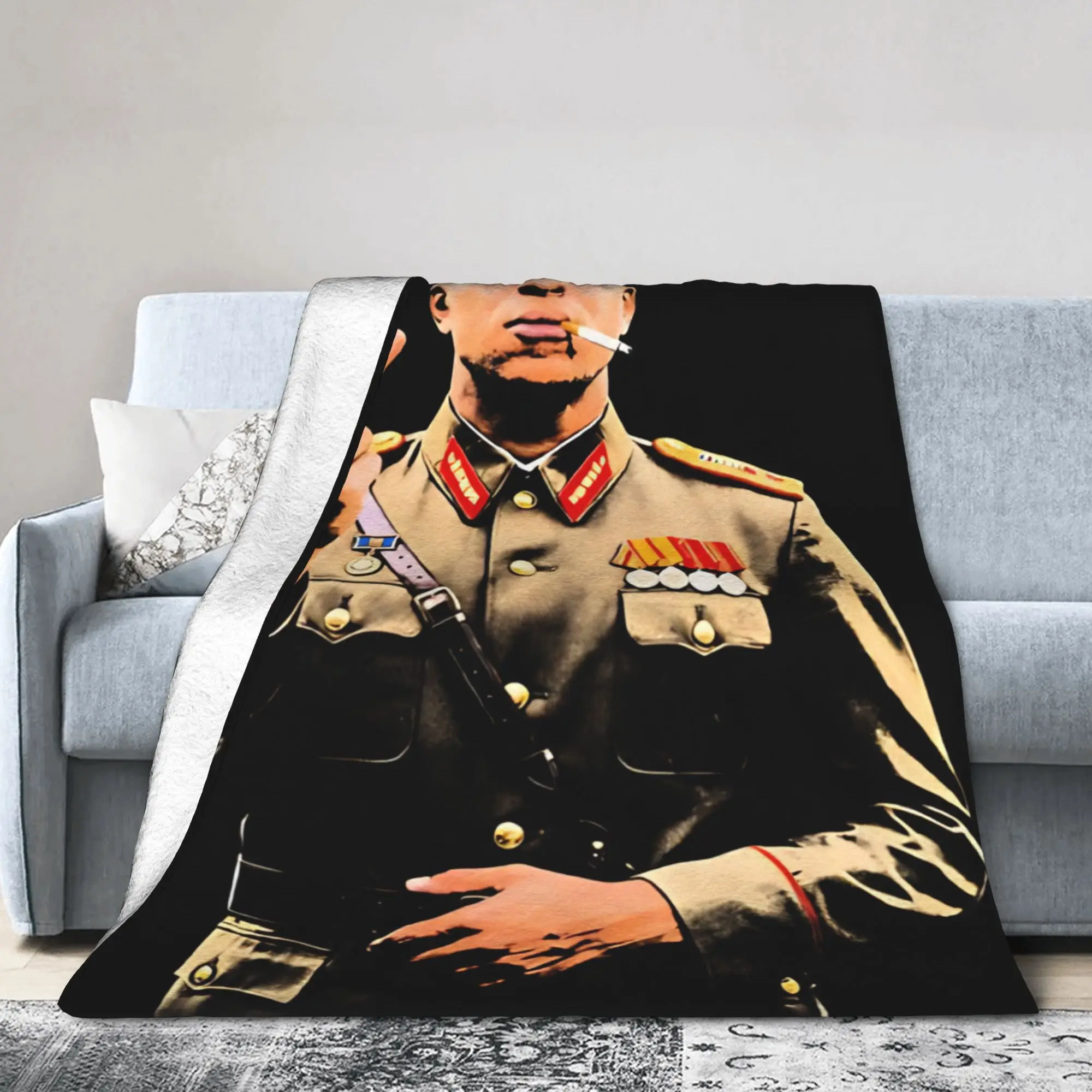 Kylian Mbappe El-Dictator smoking meme Soft Comfy Blanket Travel Bedding Throws Bedroom Flannel Bedspread Sofa Bed Cover