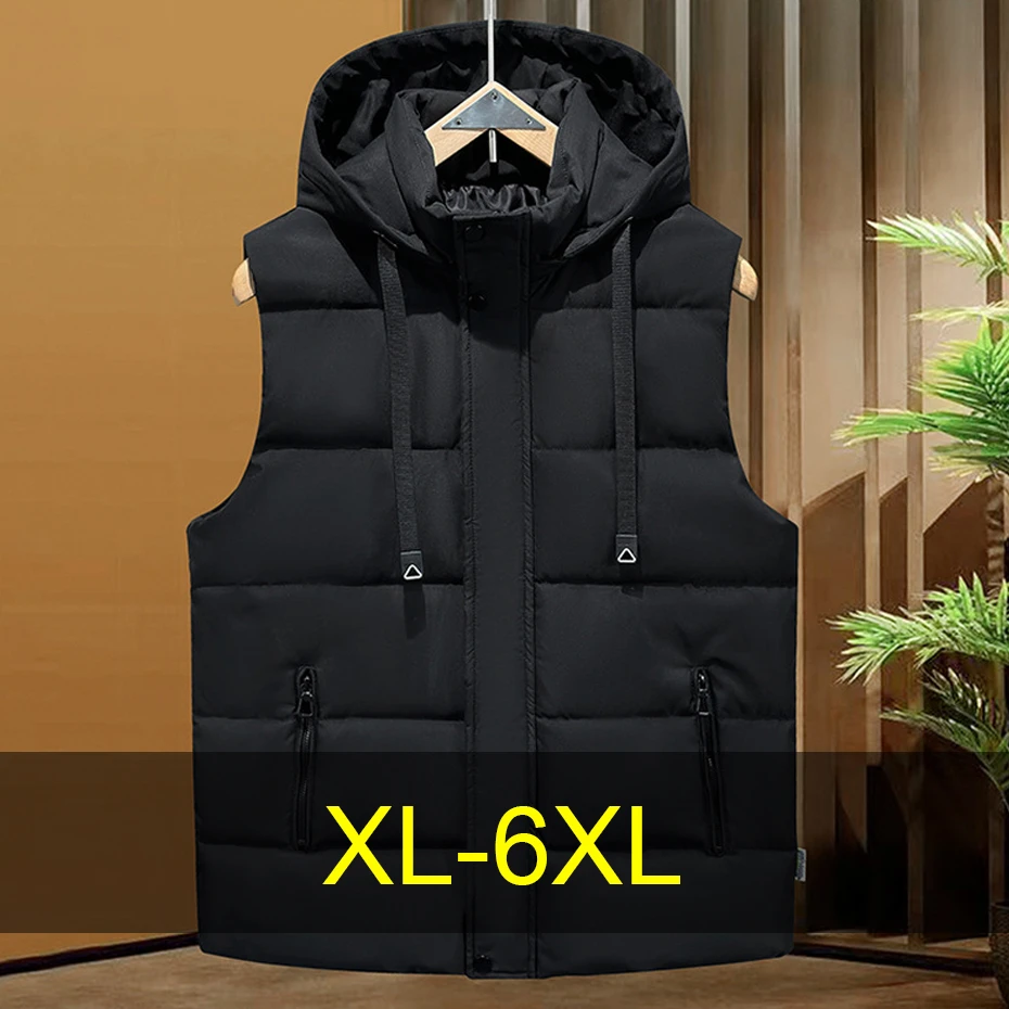 

Winter Thick Vest Men 6XL Plus Size Vests Winter Padded Vests Male Fashion Casual Solid Color Sleeveless Jacket Big Size 6XL