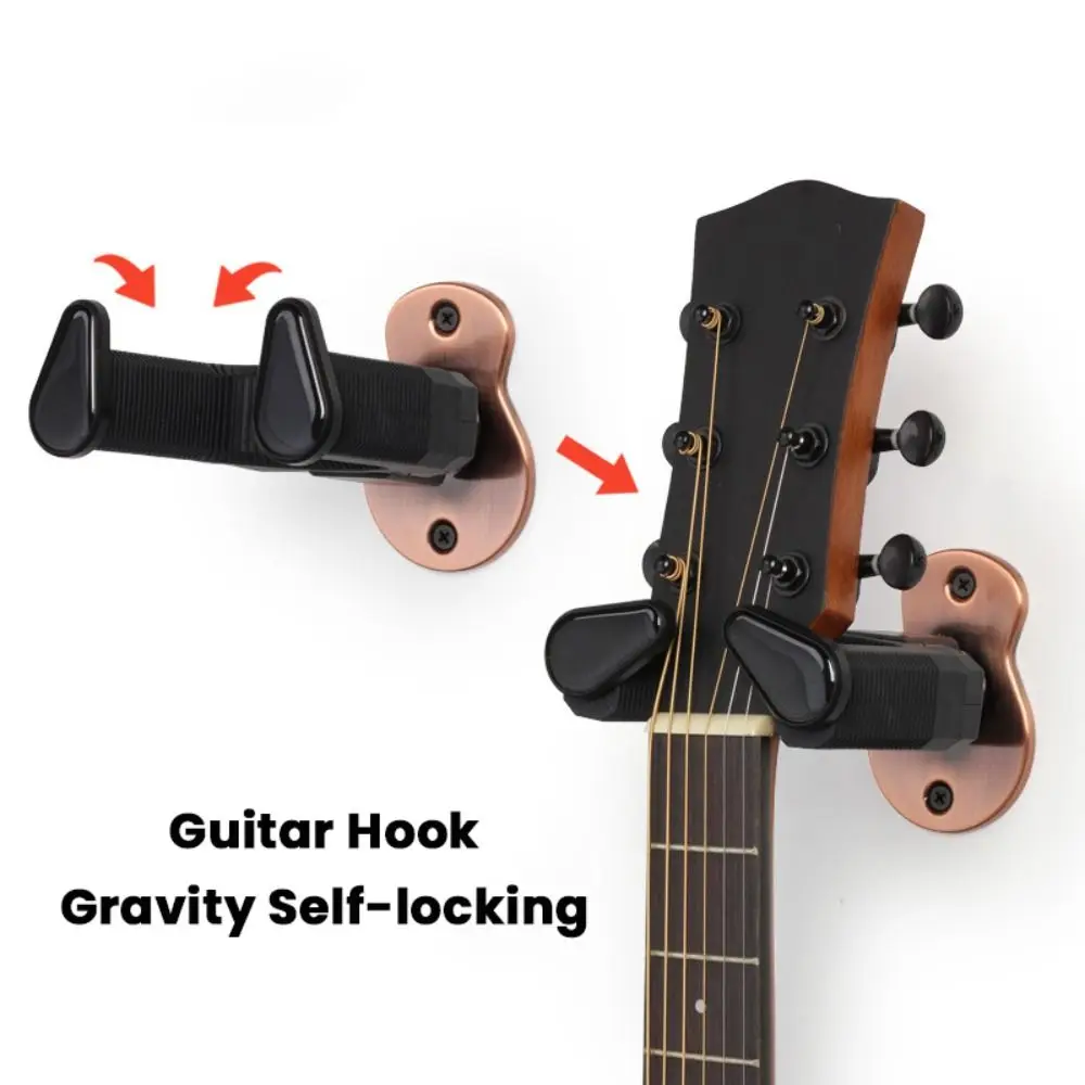 Metal Guitar Hanger Hook Self-locking Non-slip Ukulele/Violin Stand Wall Mount Auto Lock Ukulele Hanger Electric Guitar