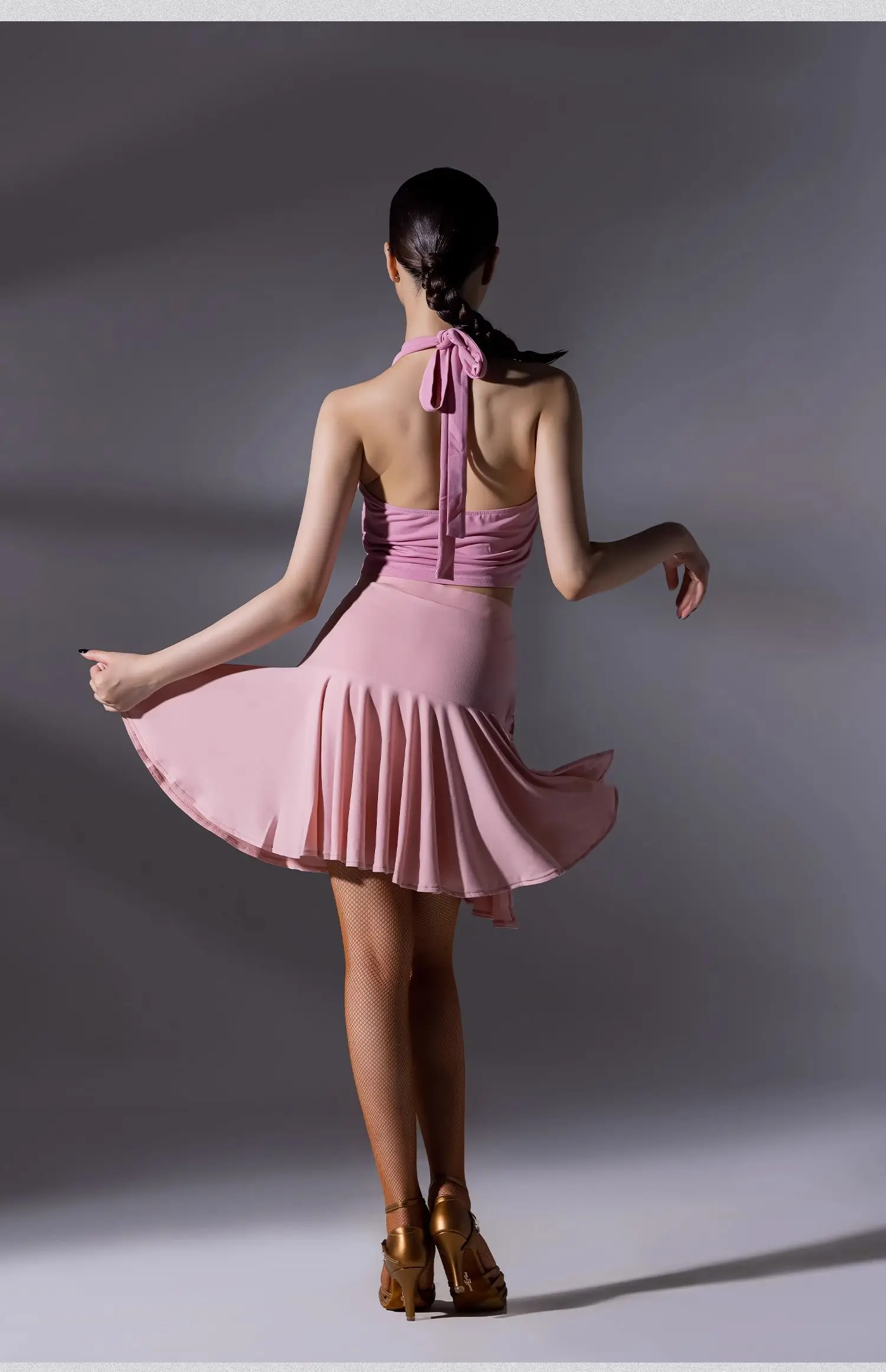 New Ballroom Dance Competition Costume Female Pink Sling Latin Top Irregular Skirt Performance Dance Dress Set