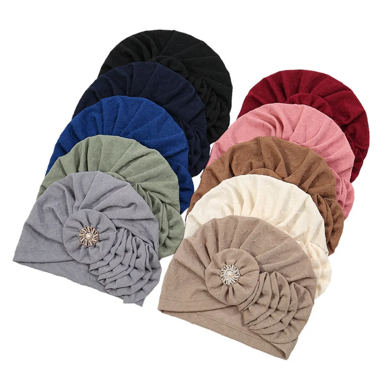 2024 New style four seasons multi-color flower alloy accessories wrinkled long strips one-side applique headscarf hat fashion