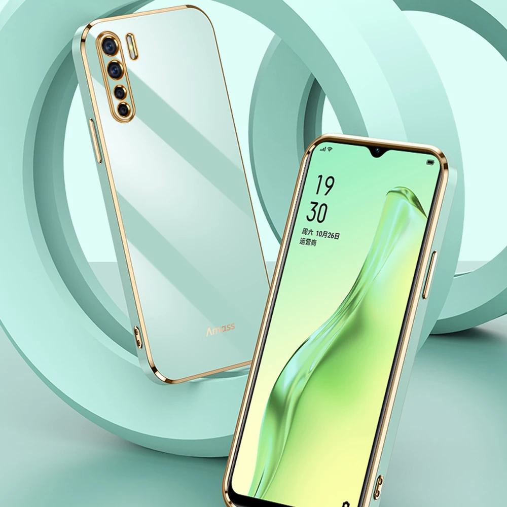 For OPPO A91 Case Luxury Square Plating oppo Reno3 Phone Case CPH2043 CPH2001 CPH2021 Case ShockProof Silicone Back Cover Fundas
