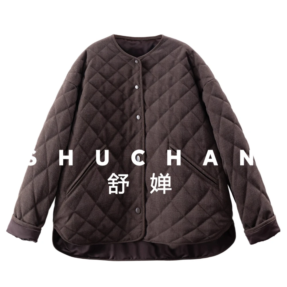 

Argyle Old Money Fashionable, Magic Cabinet Floral Yarn Feeling Rhombus Graphene Thermal Cotton Round Neck Cotton Jacket