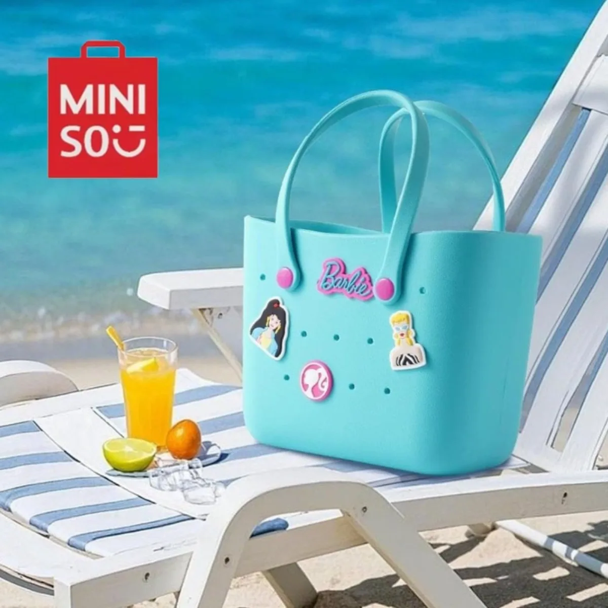 

MINISO Beach Bag Summer Barbie Periphery Handbag Day Light Shine Series Girl Kawaii Lunch Box Bag EVA Portable Shopping Bags