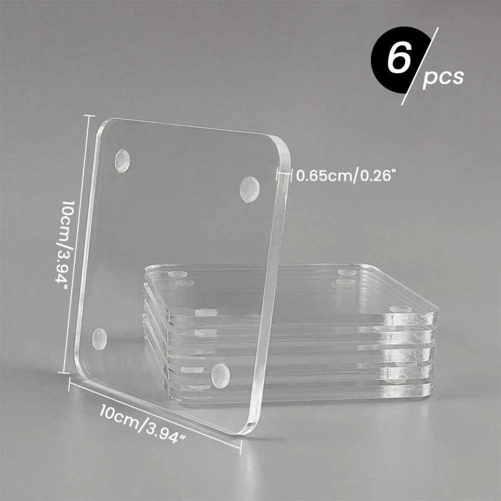 6pcs Personalized Clear Acrylic Coasters, Transparent Acrylic Square Sheet 3.9x3.9 Inches Beverage Coasters for Home & Business