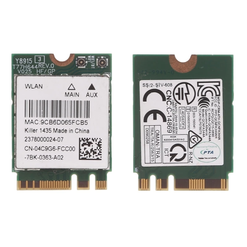 고속 무선 어댑터 WiFi 카드 킬러 1435 노트북 용 WiFi 네트워크 카드 NGFF 슬롯, 867Mbps 속도, 이중 주파수