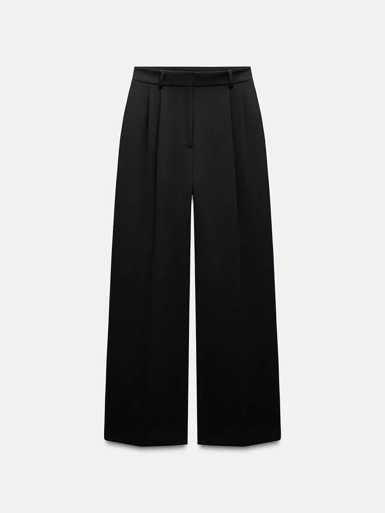 

High Waist Straight Leg Slimming Wide Leg Pleated White Casual Long Pants Women's New Arrival Autumn Season Commute Sle