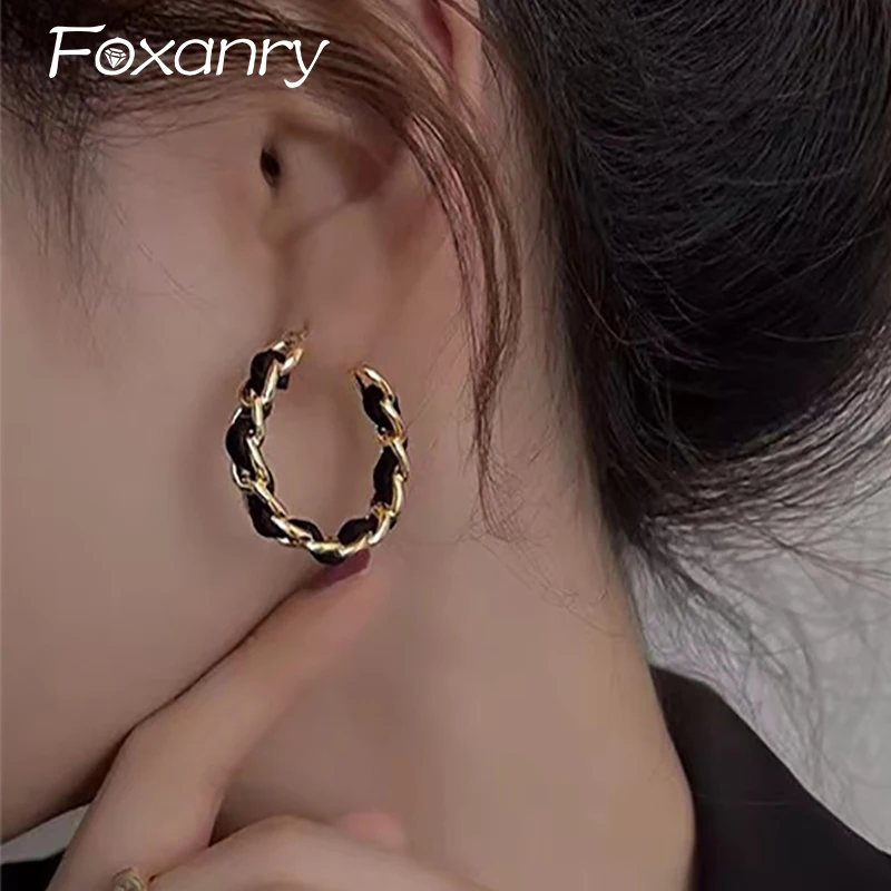 Foxanry 1 Pair Bicolor Lines Crossed Geometric Earrings For Women Exaggerated Simple Trendy Ear Needle Jewelry Gifts Wholesale