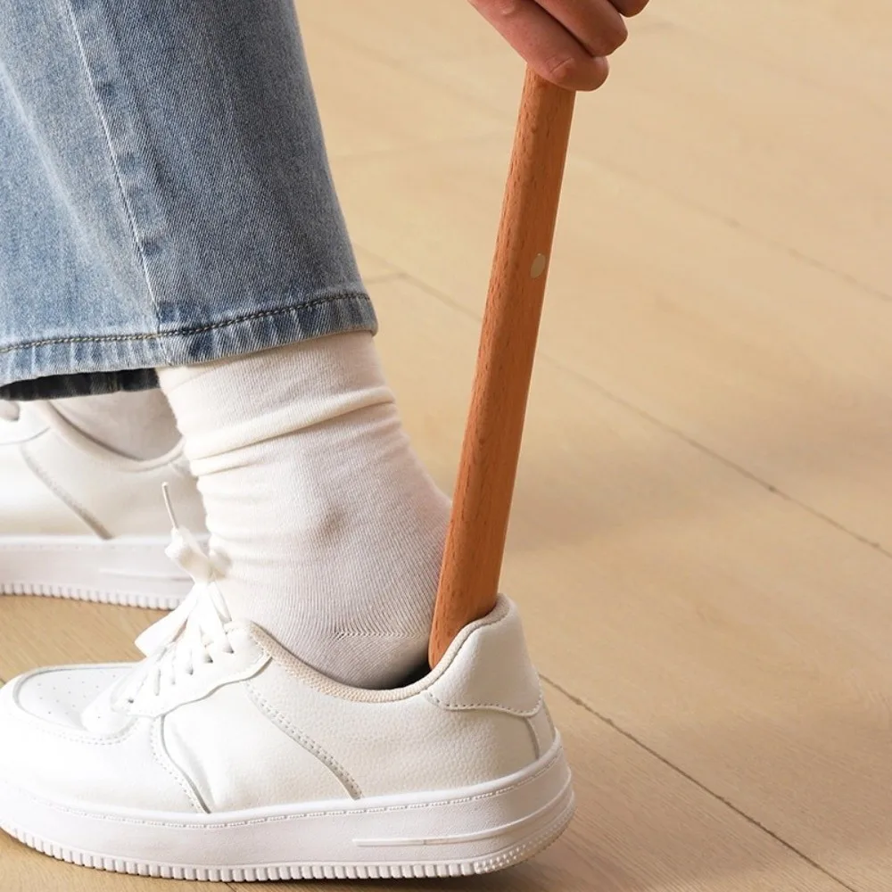 Useful 30/55cm Magnetic Shoehorn Wooden Handle Flexible Lazy Shoe Horn No-Bend Shoe Puller for Elderly, Pregnant Women