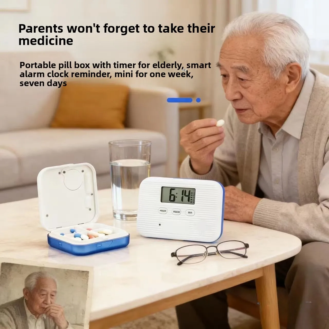 

Portable Smart Reminder Medicine Box with Timer for Elderly Carry on Daily Use Week Long Supply of Tablets Pill Box