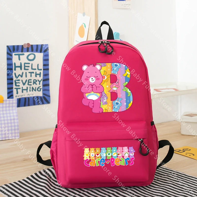 Care Bears Anime Girls Backpack Adult Letter A-Z Teens Student Rucksack Large Capacity Schoolbag Travel Knapsack School Bookbag