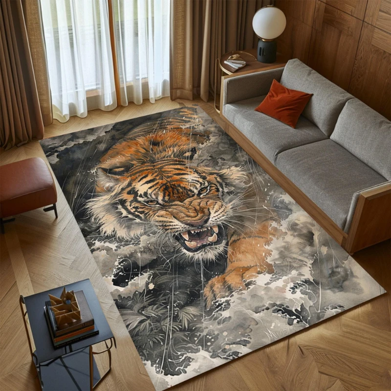 Angry Tiger print Rug,living room sofa rug,lounge coffee table,entrance hallway,study Welcome rug,Non Slip Rug,Souvenir