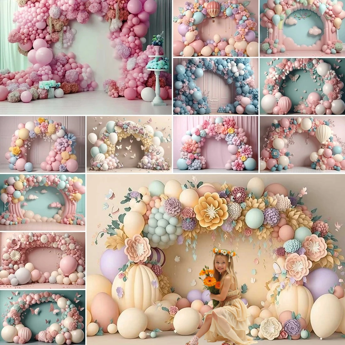 

MOON.QG Arch Balloon Flower Floral Girl Birthday Party Decor Background Photography Backdrop Photobooth Newborn Baby Shower