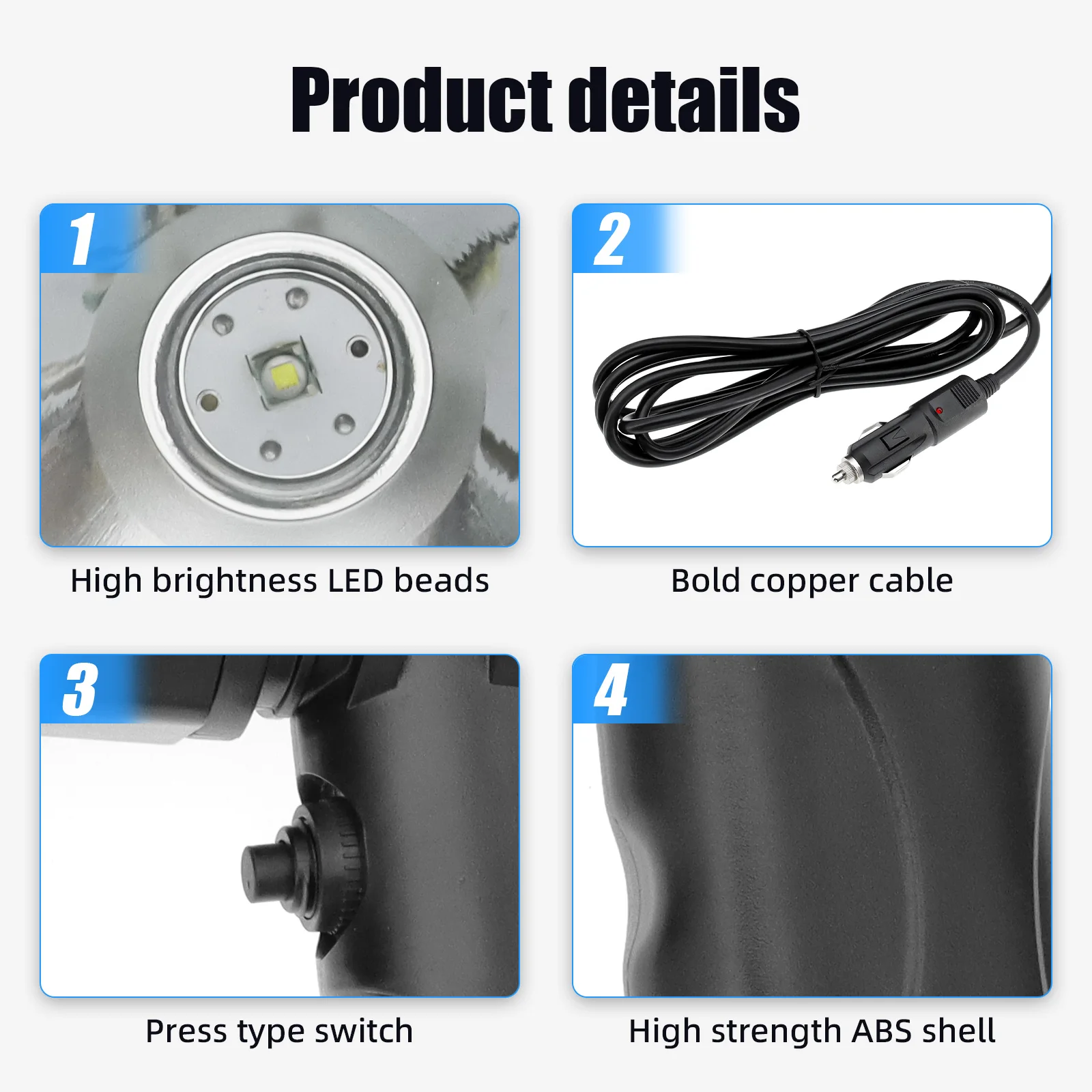 4inch Outdoor Portable Handheld Light 12/24V Automotive LED Spotlight Ultra Bright 25W Hunting Boating Hanging Night Searchlight