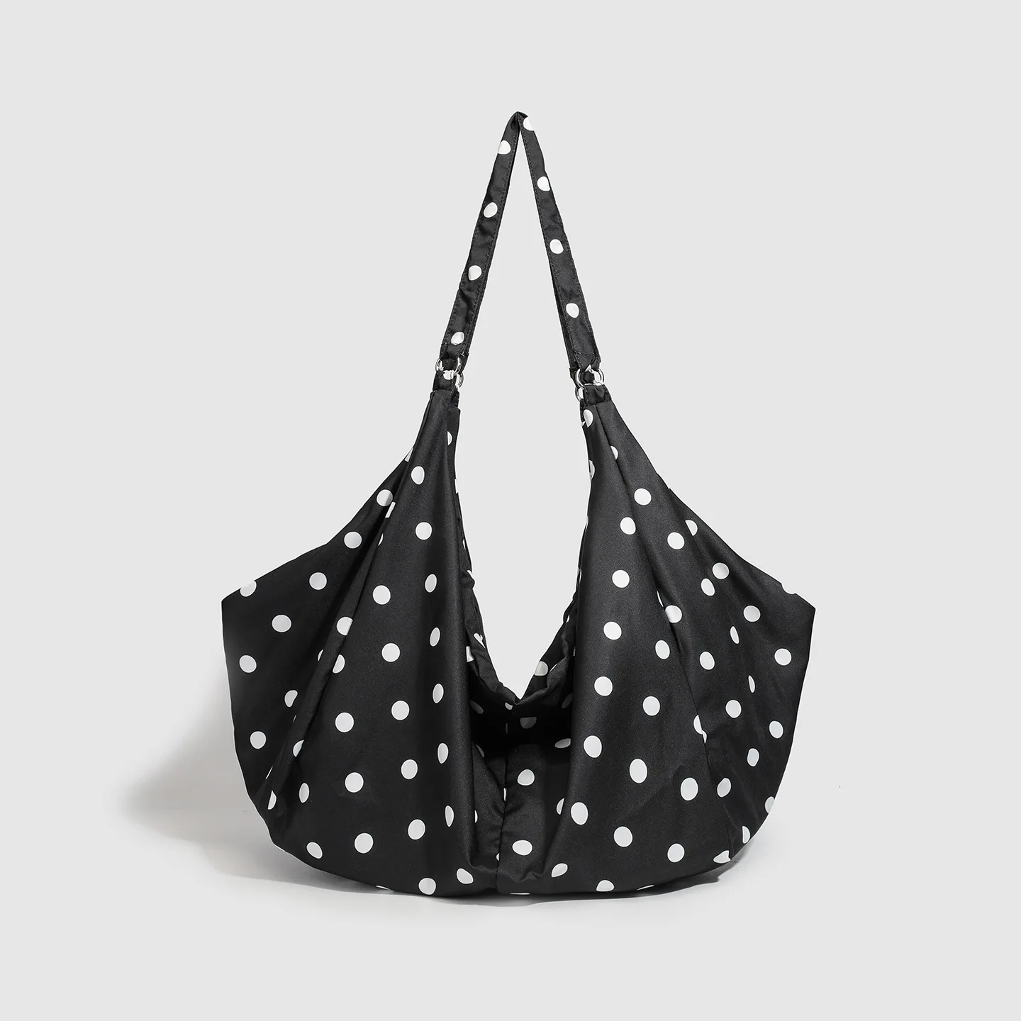 Women New Korean Retro Black Polka Dot Fabric Large Capacity Versatile Underarm Shoulder Top Handle Tote Daily Commuter