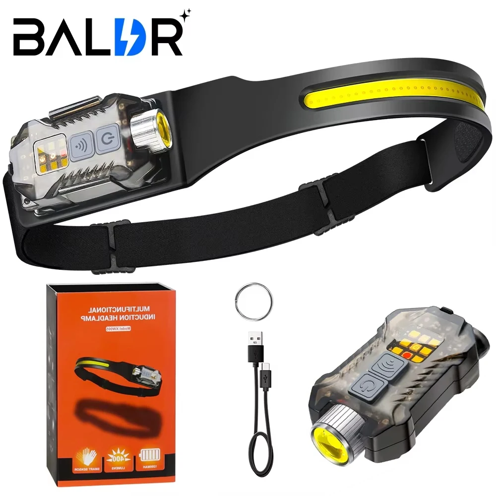 

BALDR XW005 Induction Headlamp USB Rechargable LED Headlight COB Working Light Detachable Flashlight with Tail Magnet UV Light