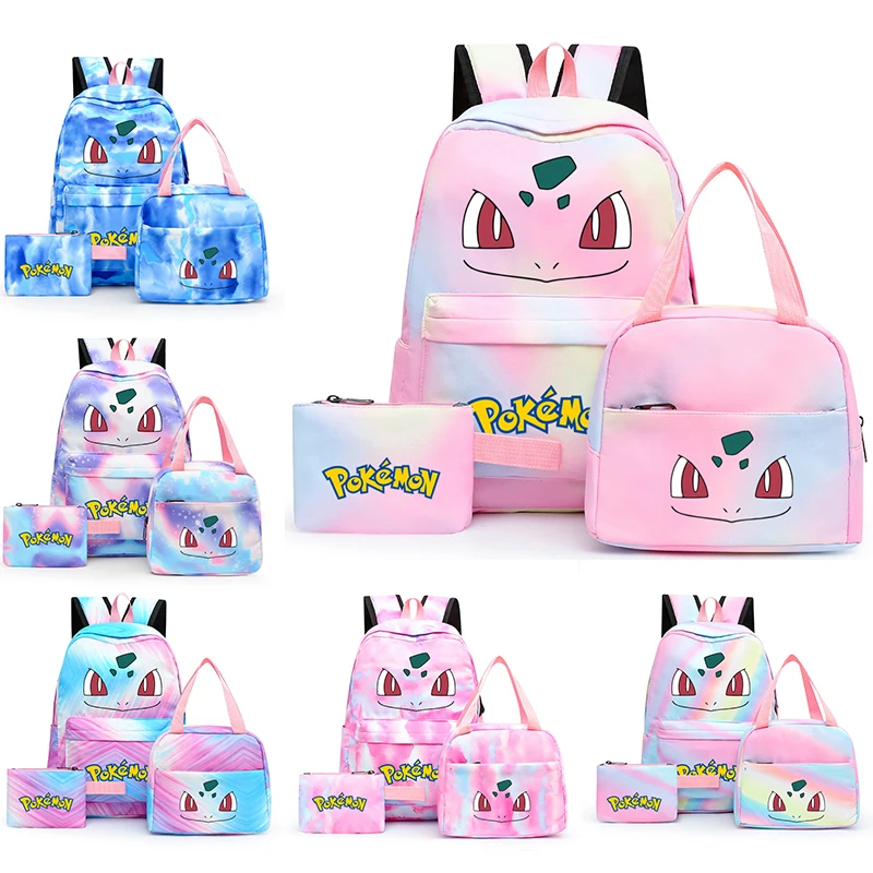 3Pcs/set Anime Pokemon Pikachu backpack with Lunch Bags Pencil Box Back To School Girl Backpack Kawaii School Mochila Rucksack