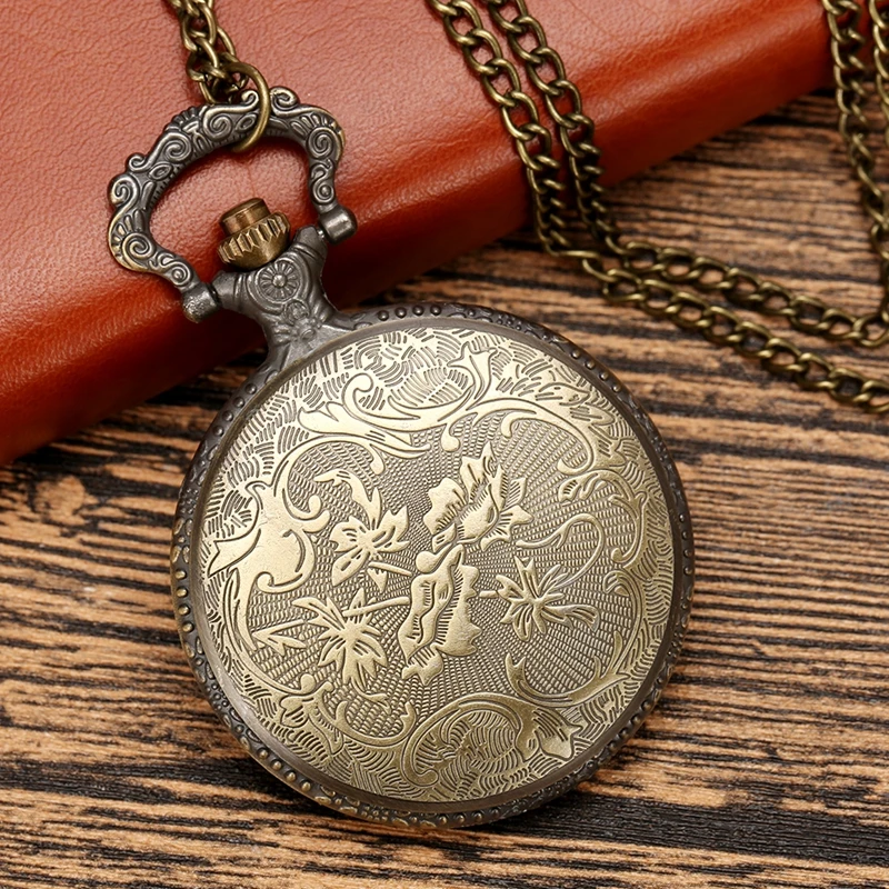 Vintage Bronze Quartz Pocket Watch, Bell Pattern Necklace Pendant  Chain Watch, Men Women's Christmas Clock Gift Collection