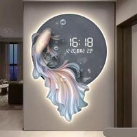Electronic clock wall clock, restaurant decoration painting, New Year's fish, LED lights, watch wall, night vision clock