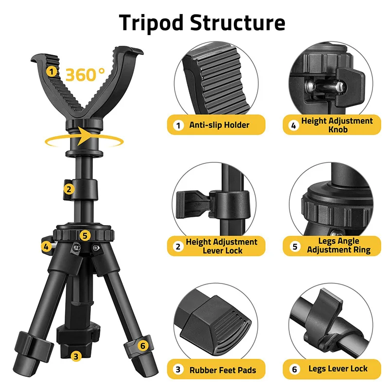 Rest Tripod Durable Adjustable Height 360 Degree Rotation V Yoke Stand Portable Aluminum Construction For Target Hunting