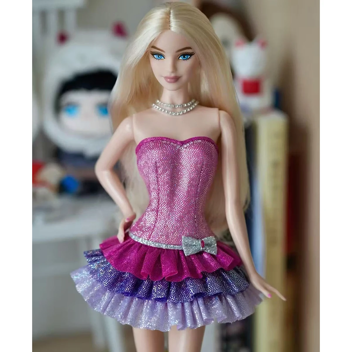 1/6 Doll Clothes Accessories Cute Pink Sparkling Sweet Dress Blingbling Princess Tiered Dress For 30cm FR Babi Supermodel Doll