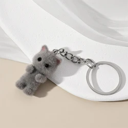 1PCS 3D Cartoon Flocking Cat Keychain Kawaii Cat Key Ring Animal Key Chains Souvenir Gifts For Women Men Car Keys DIY Jewelry