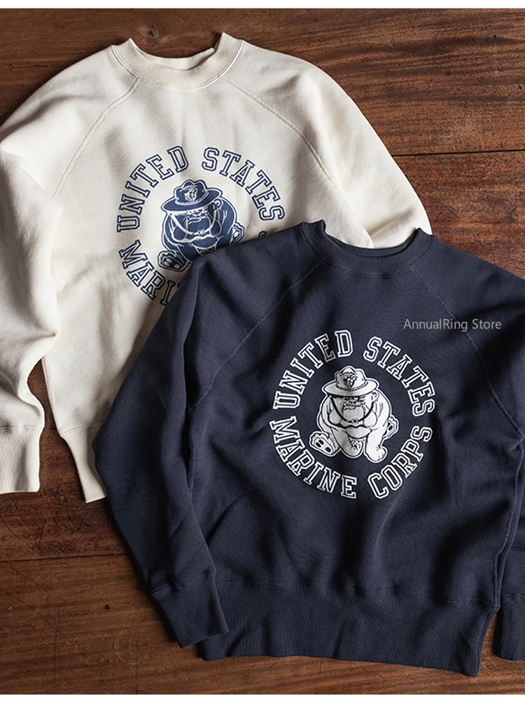 

Non Stock USMC Bulldog Graphic Sweatshirt Vintage-Inspired Men's Military Cartoon Print Cotton Fleece Pullover