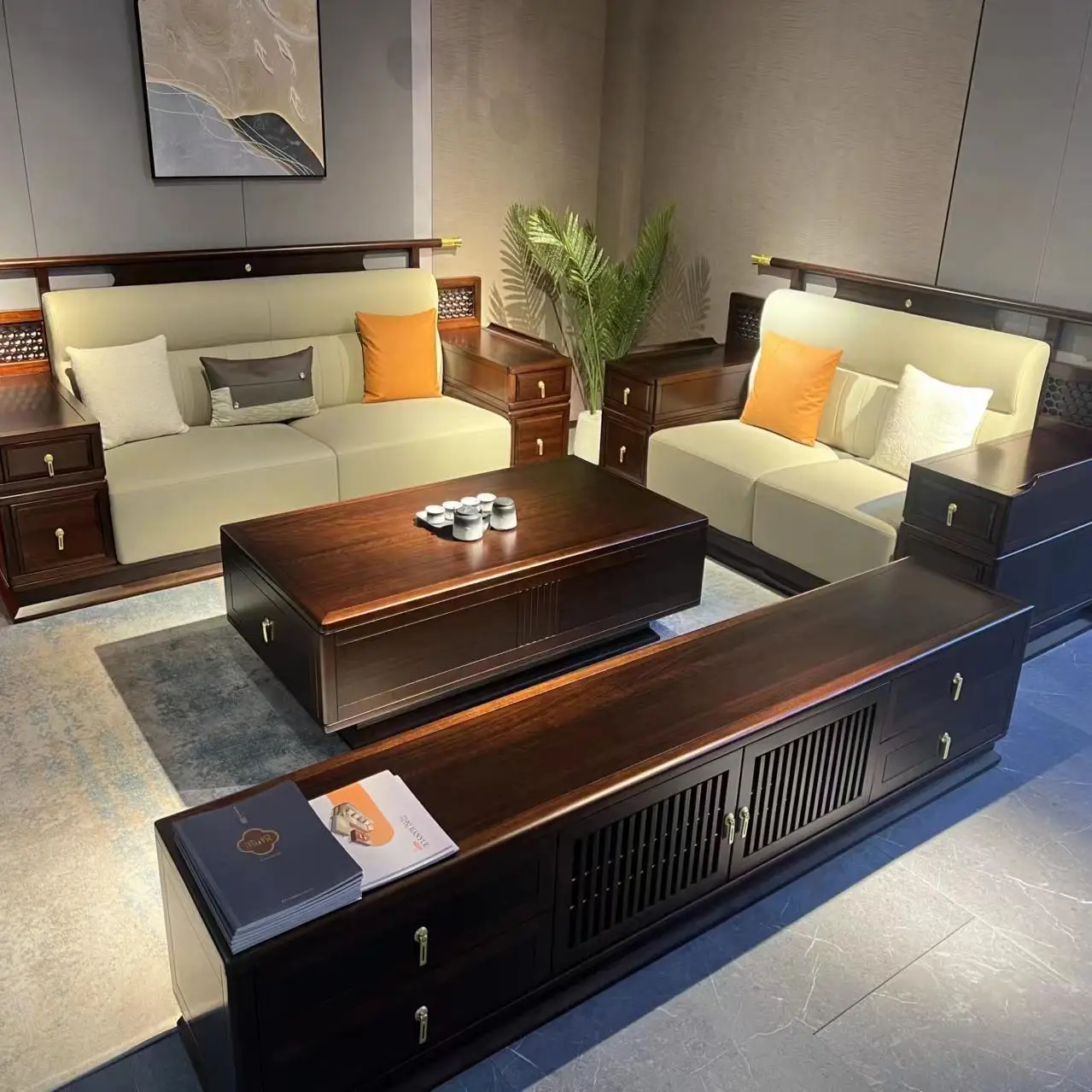 

Customizable new Chinese ebony solid wood sofa combination high-end villa home living room Chinese style large apartment