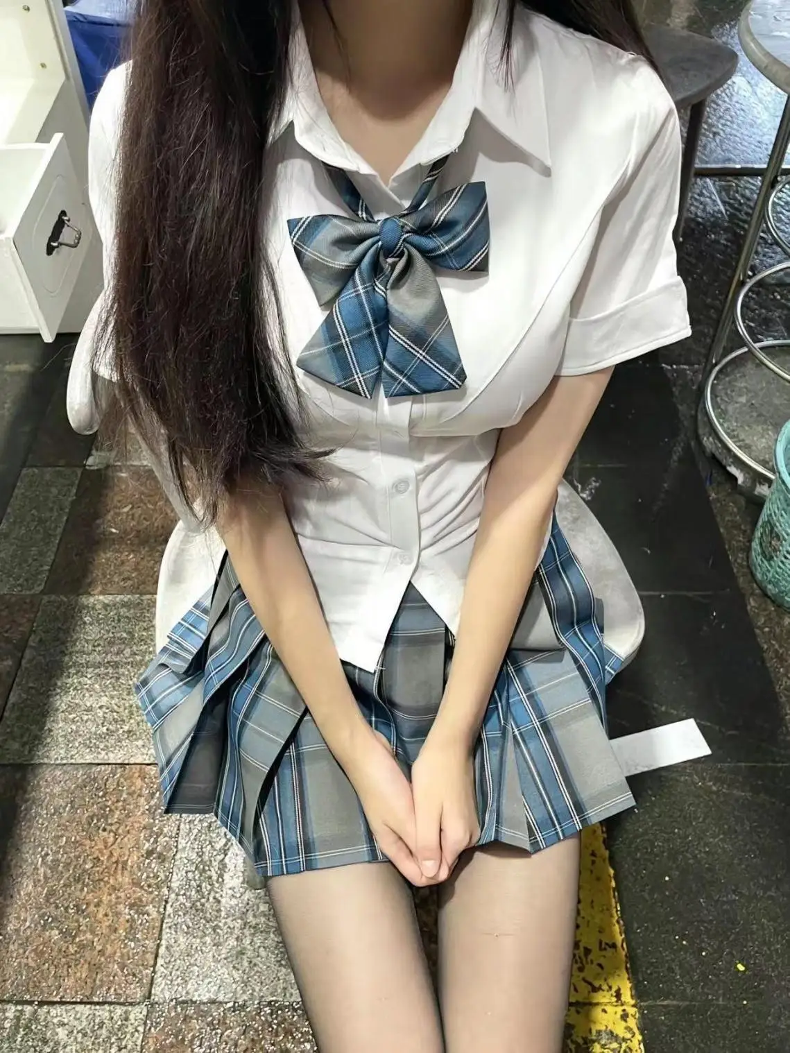 Women's Summer Short Sleeve Shirt Waist Cinched School Uniform Style Set with Pleated Skirt Pure Desire American Hot Girl