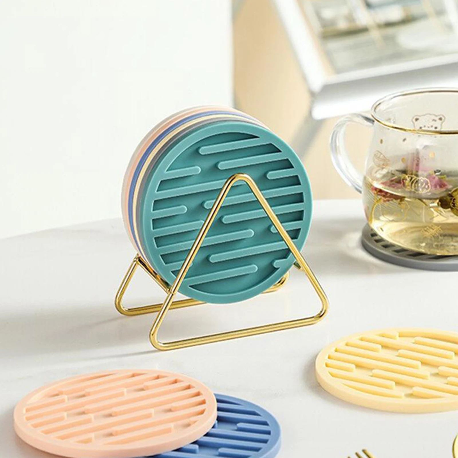 

Round Thickened Silicone Mats Household Anti-slip Water Mats Simple Draining Coasters Heat-resistant Heat Insulation Coasters