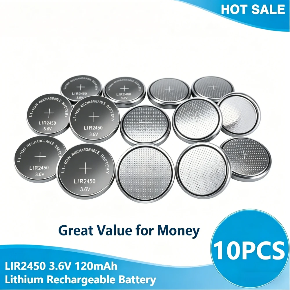 LIR2450 3.6V 120mAh Lithium Rechargeable Button Coin Cell 2450 Battery for Watch Calculators Clock Computers Remote Control Toys