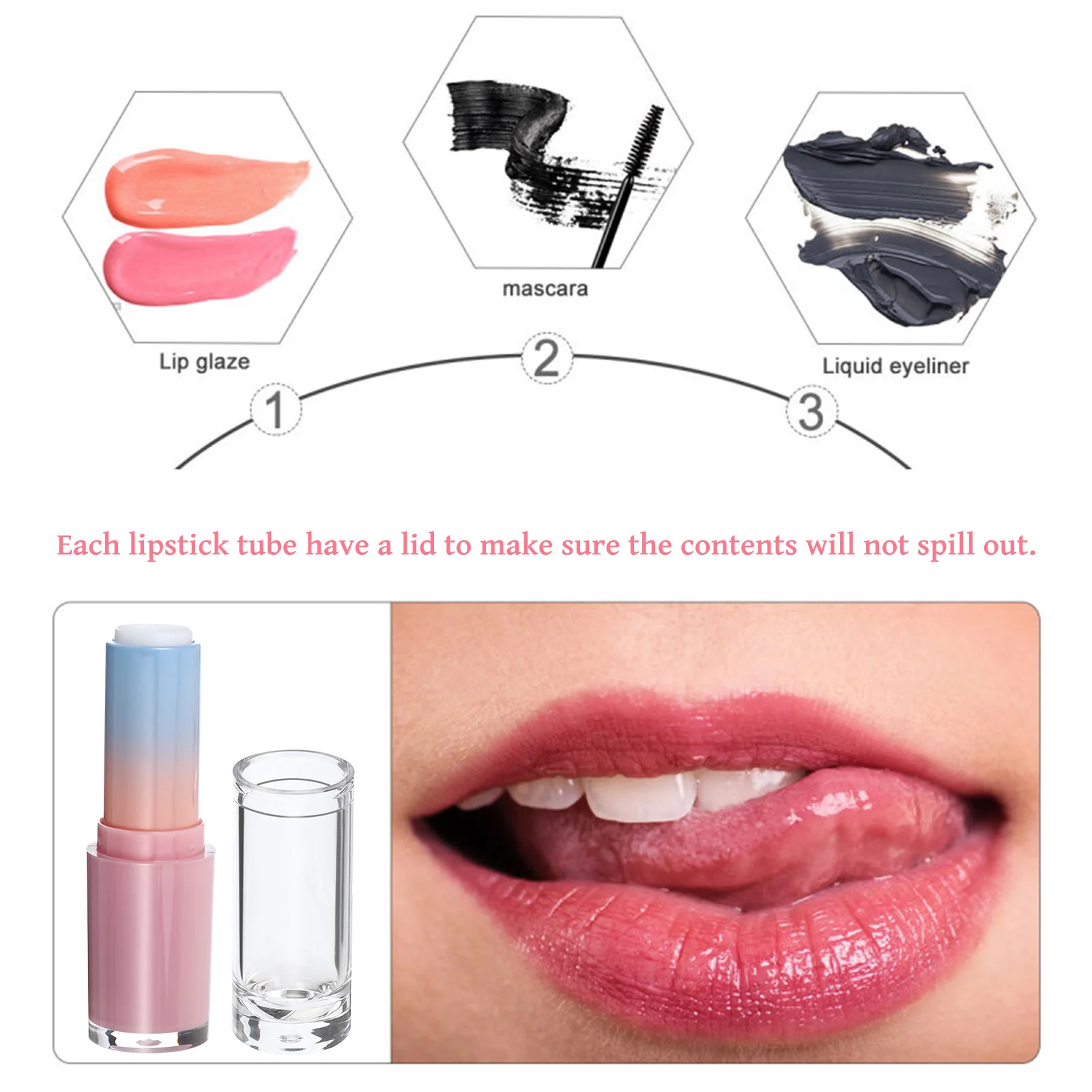 5 Pcs Gradient Lipstick Tubes Transparent DIY Empty Balm Reusable Container Plastic