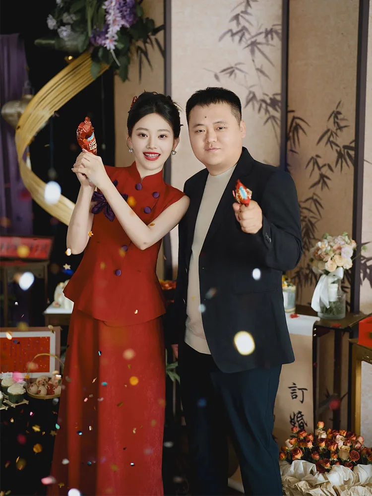 

New Chinese Style Wedding Dress Two-Piece Set Morning Robe Engagement Ceremony Red Improved Long Sleeve High Waist