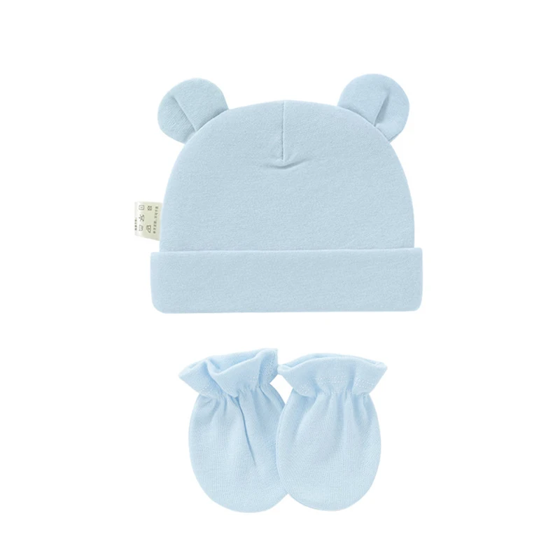 Newborn Birth Set Baby Hat+Gloves Soft Baby Nightcap With Ears Spring Summer Hat Gloves Kit Prevent Scratching Skin Infant Stuff