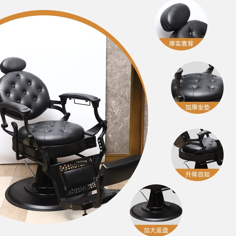 Manufacturer customized high-end retro light luxury barber chair fashionable can be put down and down rotating hair salon