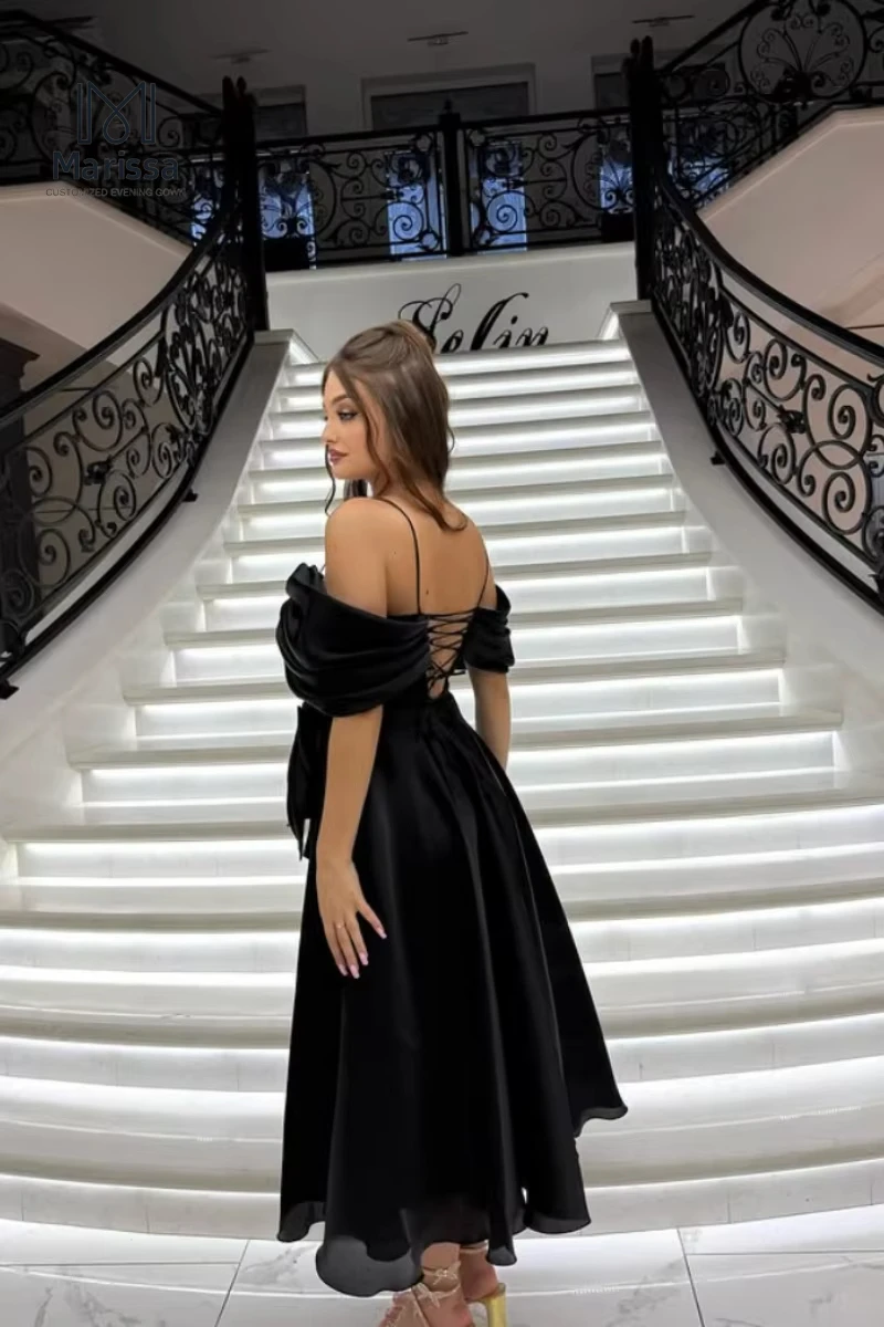 Marissa-vestidos elegantes con hombros descubiertos para mujer, vestido de fiesta de boda, falda hasta el tobillo, vestidos de baile hechos a medida, color negro, graduación 2025
