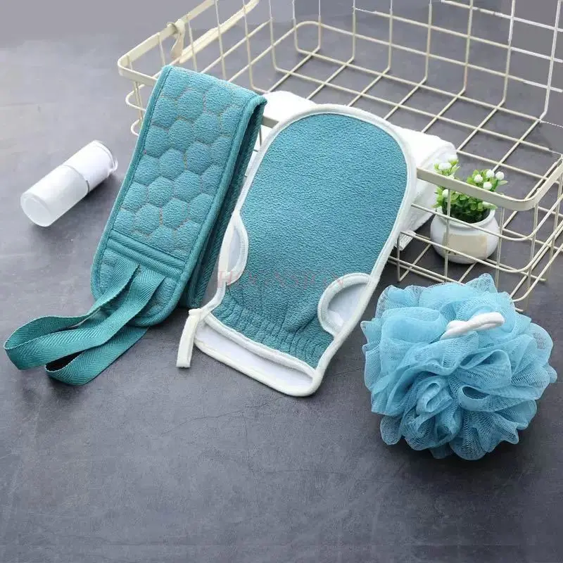 3pcs/set strong mud and ash rubbing, double-sided back rubbing，Three piece bathhouse scrub towel pull back strip bath flower set