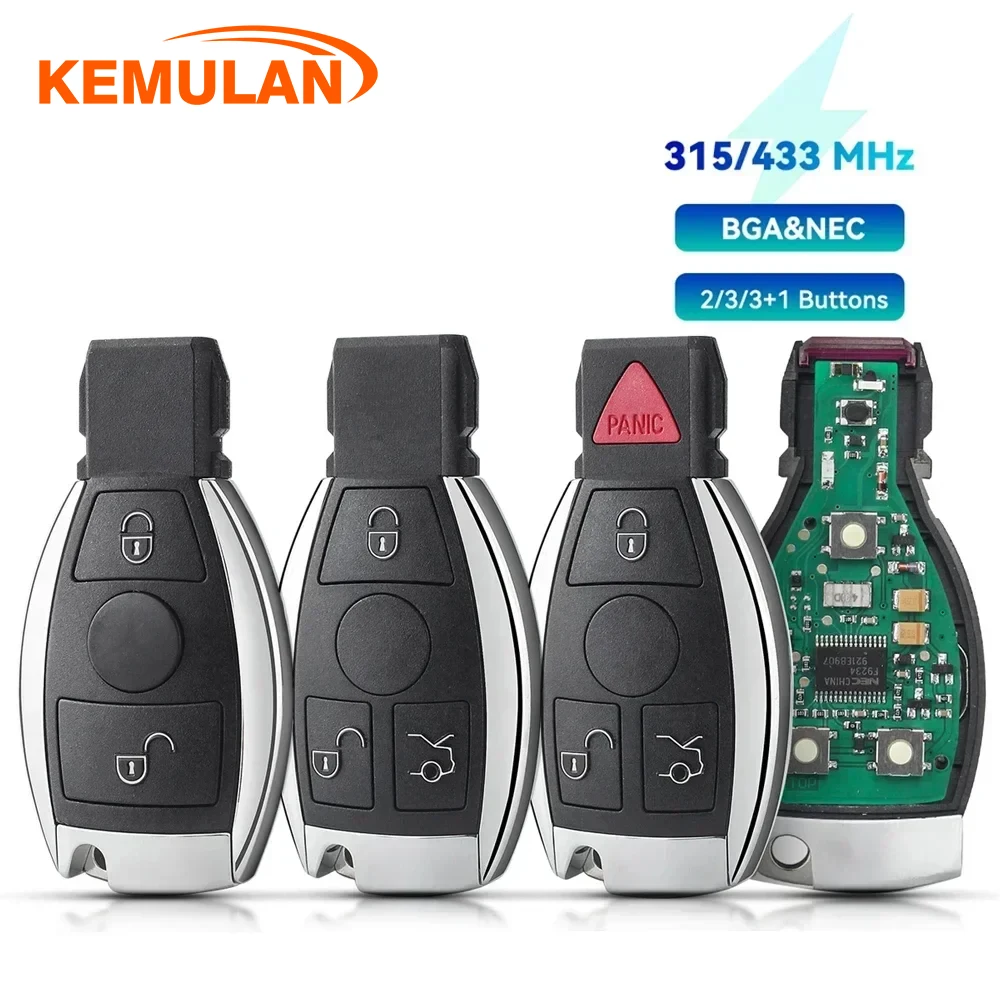 

Умный автомобильный ключ-пульт KEMULAN (1 шт.) для Mercedes-Benz A, B, S, E-класса, поддержка чипов BGA и NEC, 315 МГц, 433,92 МГц, 2/3 кнопки