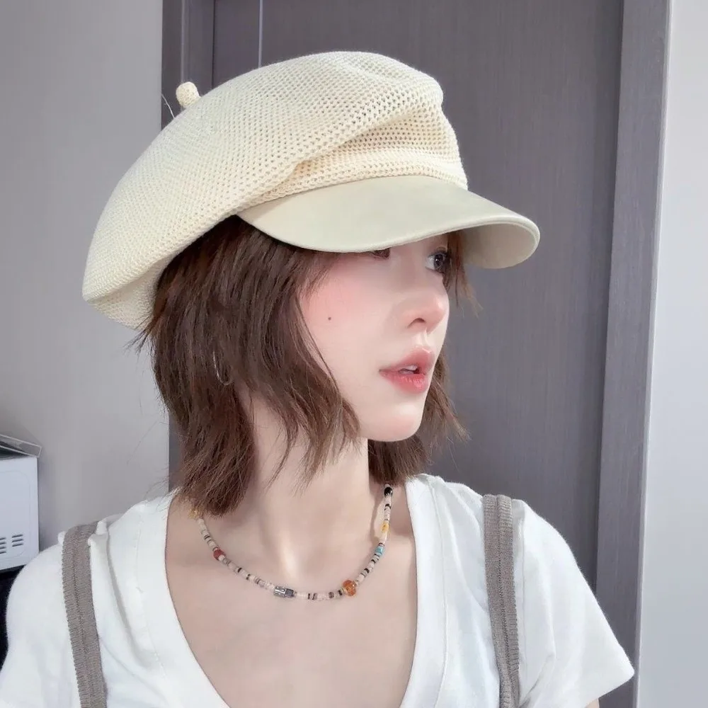 قبعة كورية كلاسيكية محبوكة مجوفة Y2k قبعات رسام رقيقة متعددة الاستخدامات قابلة للتنفس قبعة صغيرة ملابس الشارع